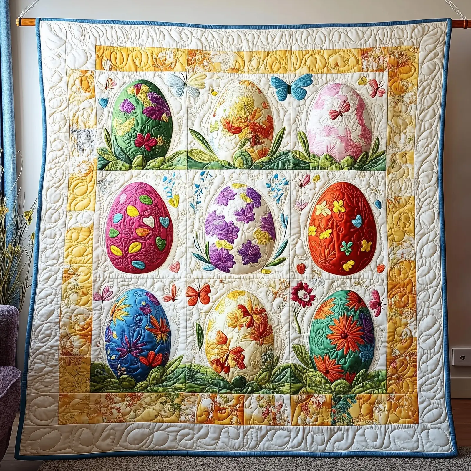 Egg Hunt Extravaganza Quilted Blanket Autumn Inspired Bedroom Gift For Mom