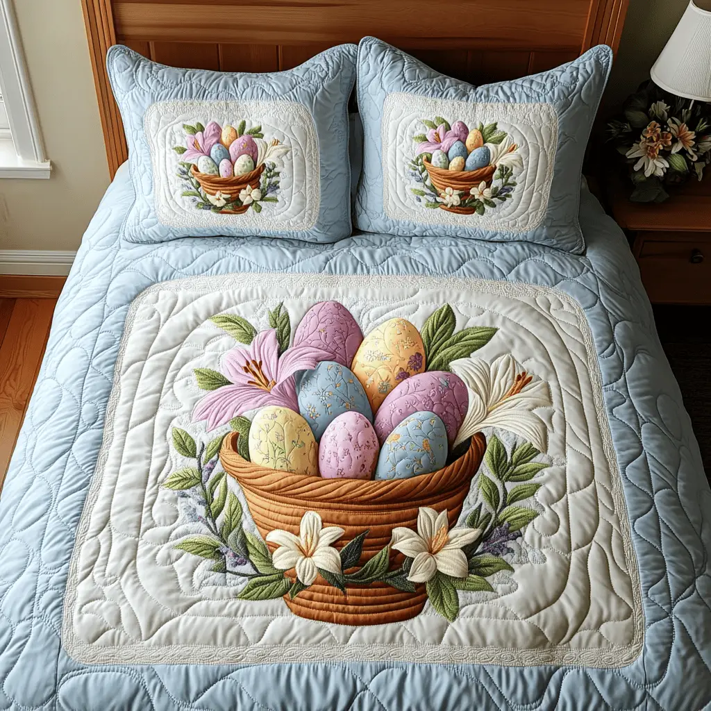 Egg Hunt Joy Quilted Bedding Set Holiday Bedrom Decorations Gifts For Mom