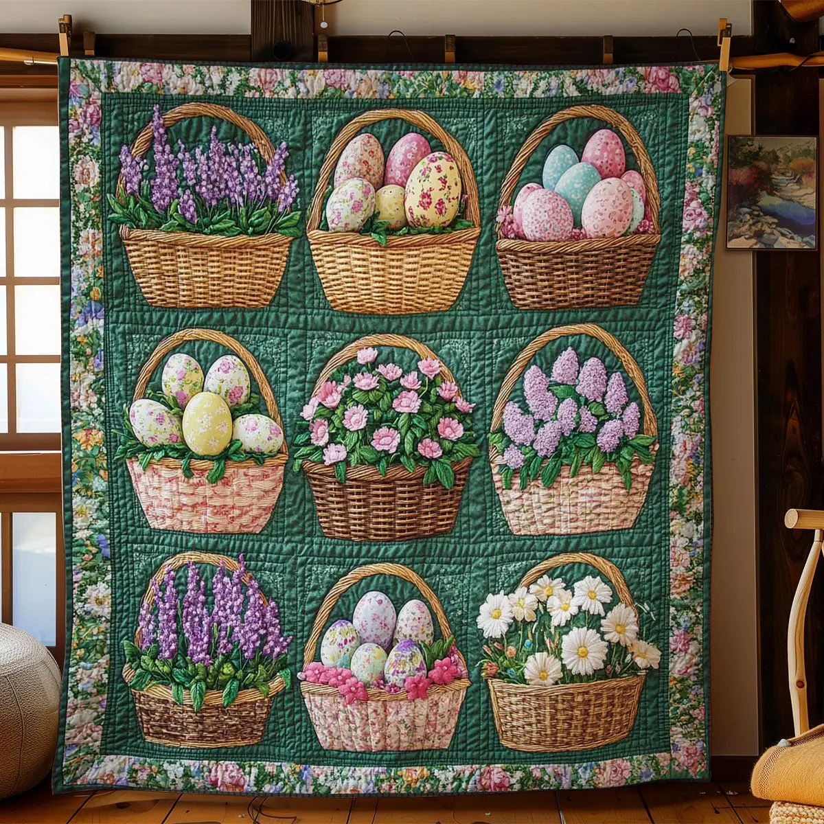 Eggs And Flowers Easter Quilted Blanket Autumn Inspired Bedroom Great Gifts For Grandma Eggs And Flowers Easter Quilted Blanket Autumn Inspired Bedroom Great Gifts For Grandma - Image 1