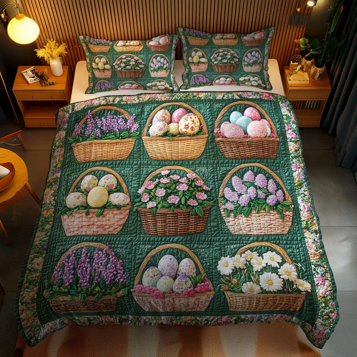 Eggs And Flowers Quilted Bedding Set Holiday Bedrom Decorations Gifts Flower Lovers