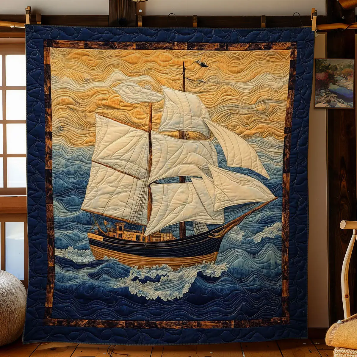 Elegant Sailboat Quilt Luxury Quilt Blanket for Elegant Home Decor Elegant Sailboat Quilt Luxury Quilt Blanket for Elegant Home Decor - Image 1