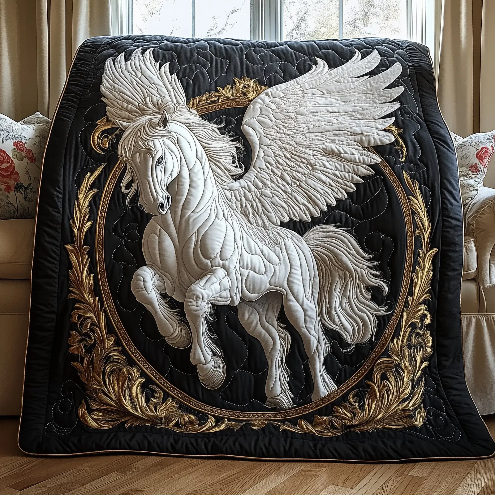 Elegant White Horse Quilted Blanket Beautiful Animal Present Ideas For Pegasus Lover