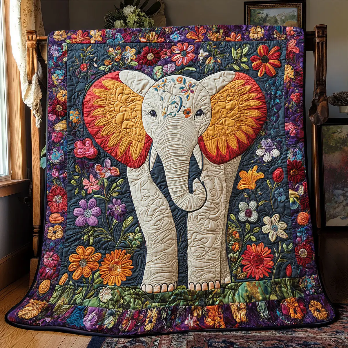 Elephant Flower Quilt Blankets Best Throw Blanket Unique Gifts For Mom Elephant Flower Quilt Blankets Best Throw Blanket Unique Gifts For Mom - Image 1