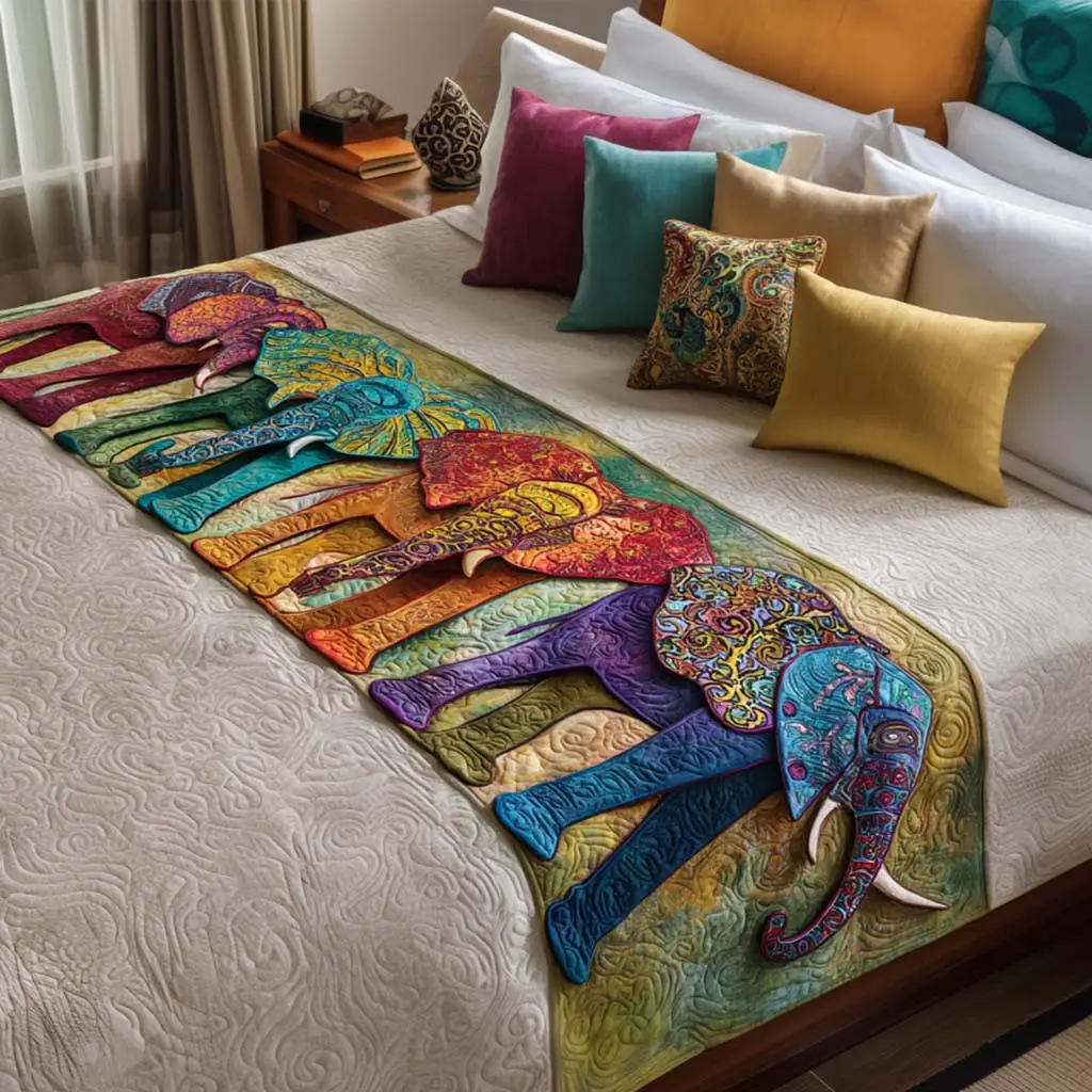 Elephant Garden Quilted Bed Runner Elephant Garden Floral Nature Gift