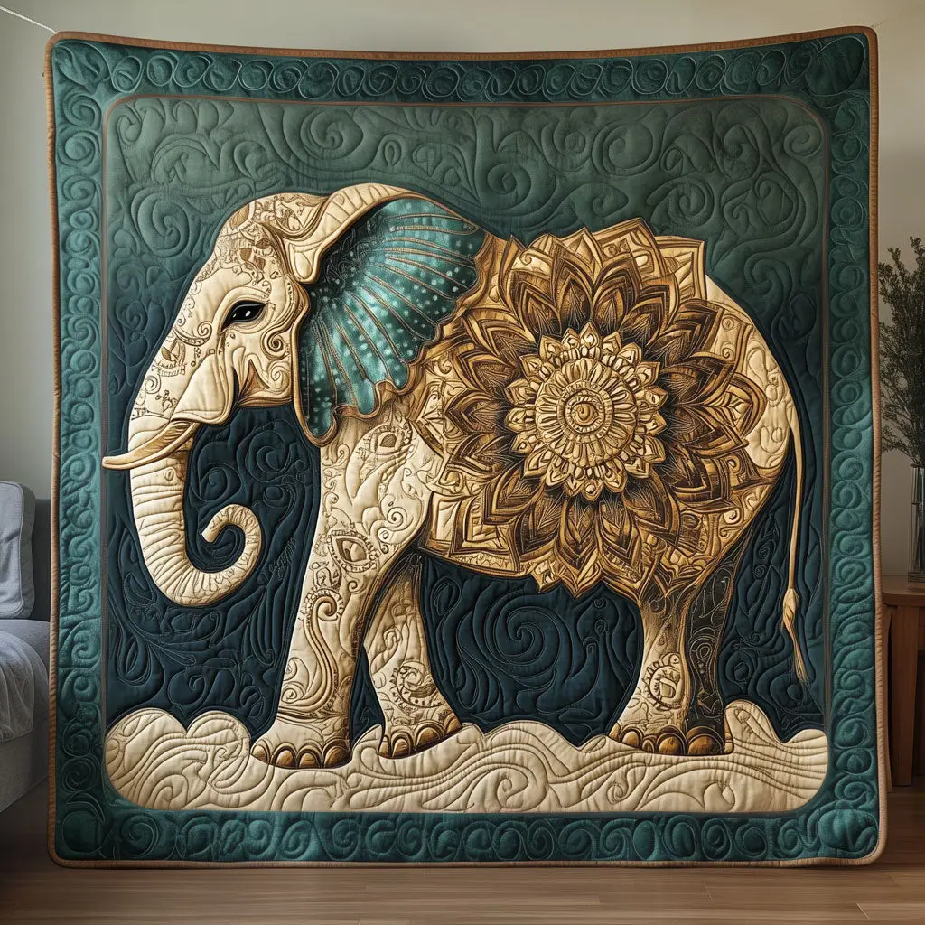 Elephant Gilded Emerald Guardian Quilt Soft Quilt Blanket to Add Style and Warmth