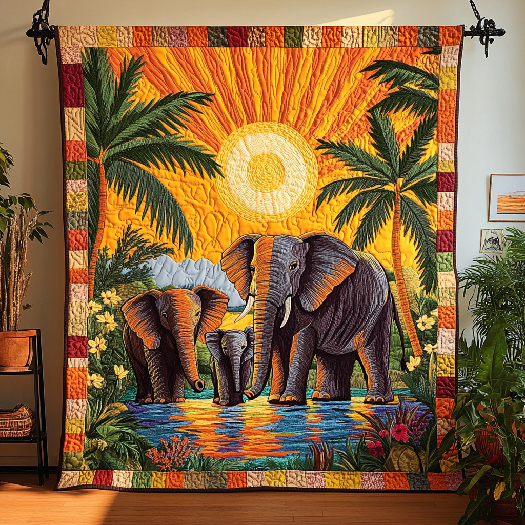 Elephant Harmony Quilted Blanket Cute Throw Blanket Unique Elephant Gifts Elephant Harmony Quilted Blanket Cute Throw Blanket Unique Elephant Gifts - Image 1