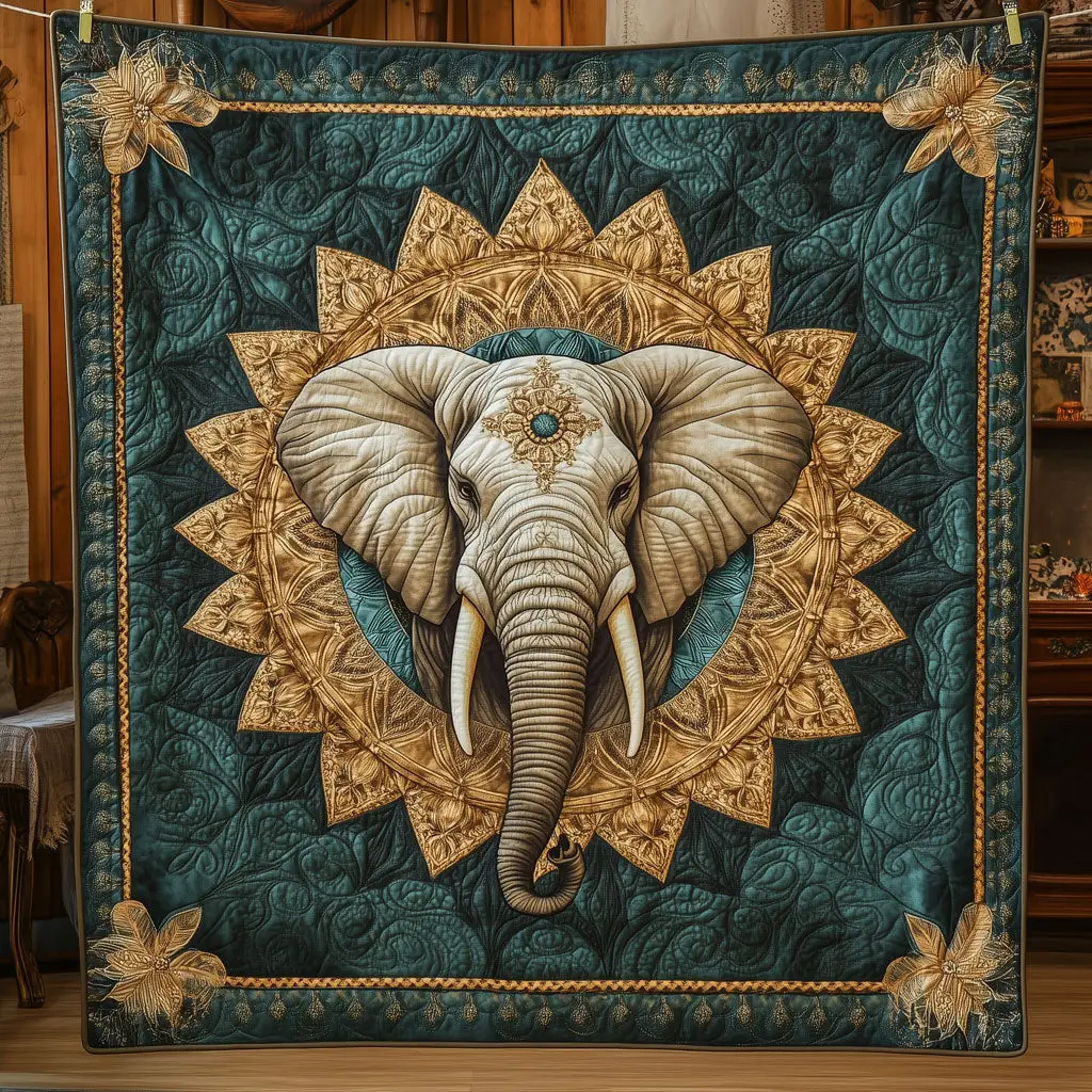 Elephant Mandalic Wisdom Eye Quilt Thoughtful Quilt Blanket Gift for Loved Ones