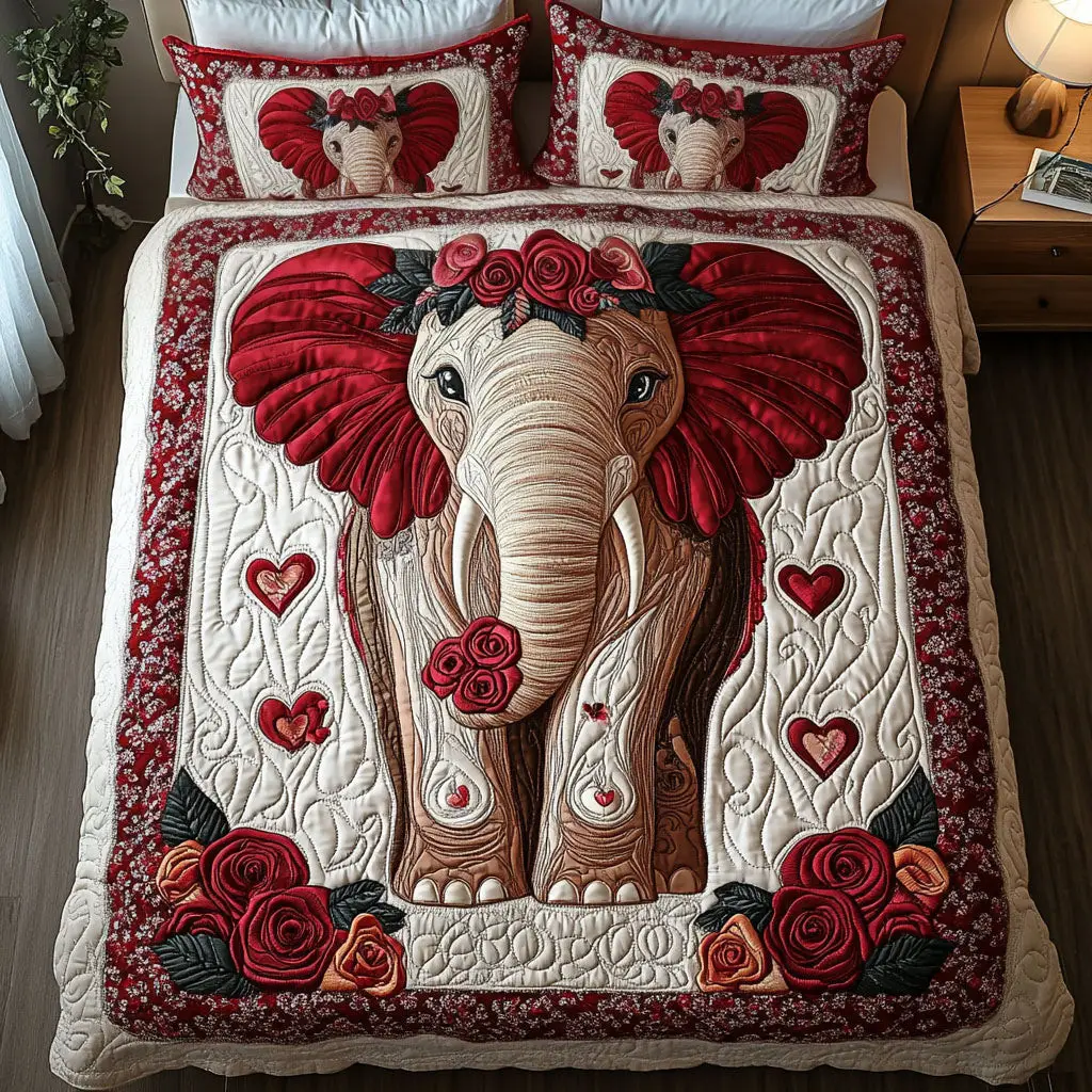 Elephant Quilted Bedding Set Paws And Kisses Duvet Cover Valentine Day Gifts For Boyfriend