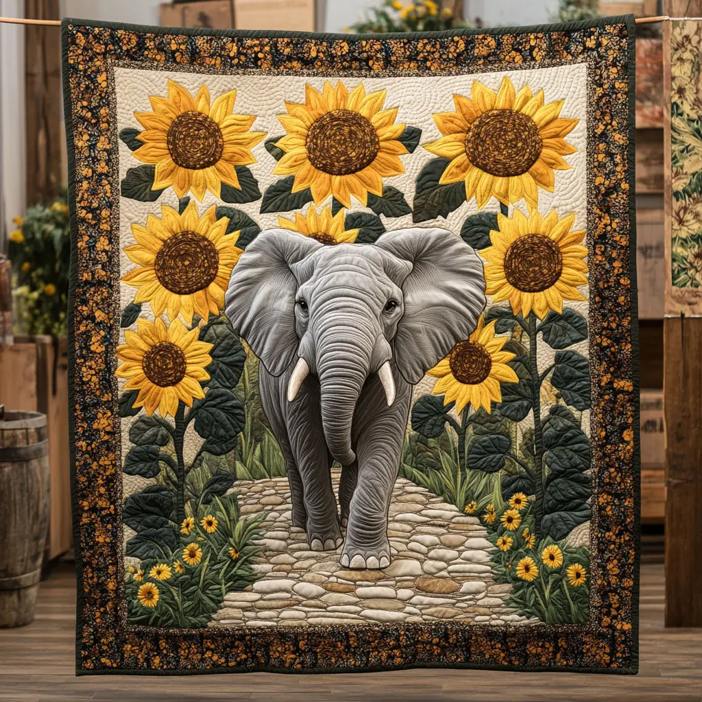 Elephant Sunflower Quilt Thoughtful Quilt Blanket Gift for Loved Ones