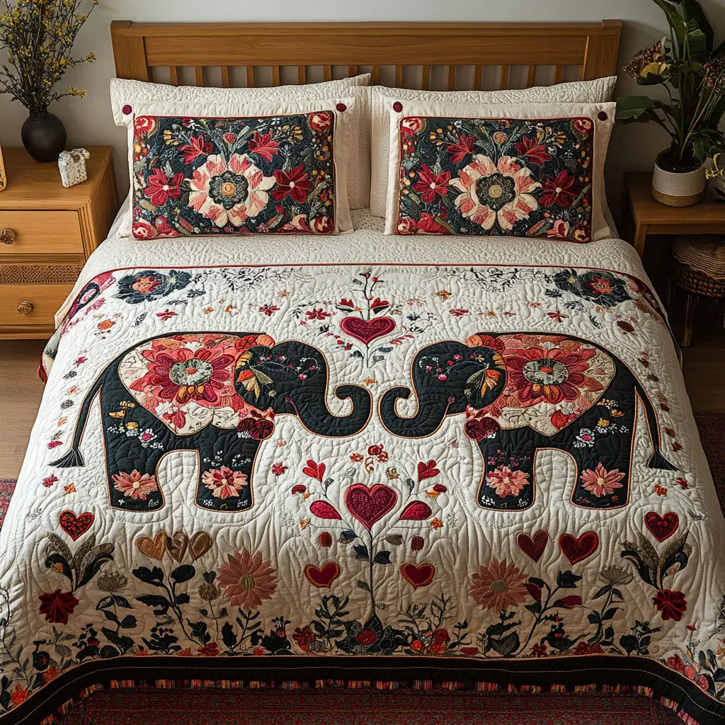 Elephant Trunkly In Love Quilted Bedding Set Gifts To Get Elephant Lovers For Valentine Day