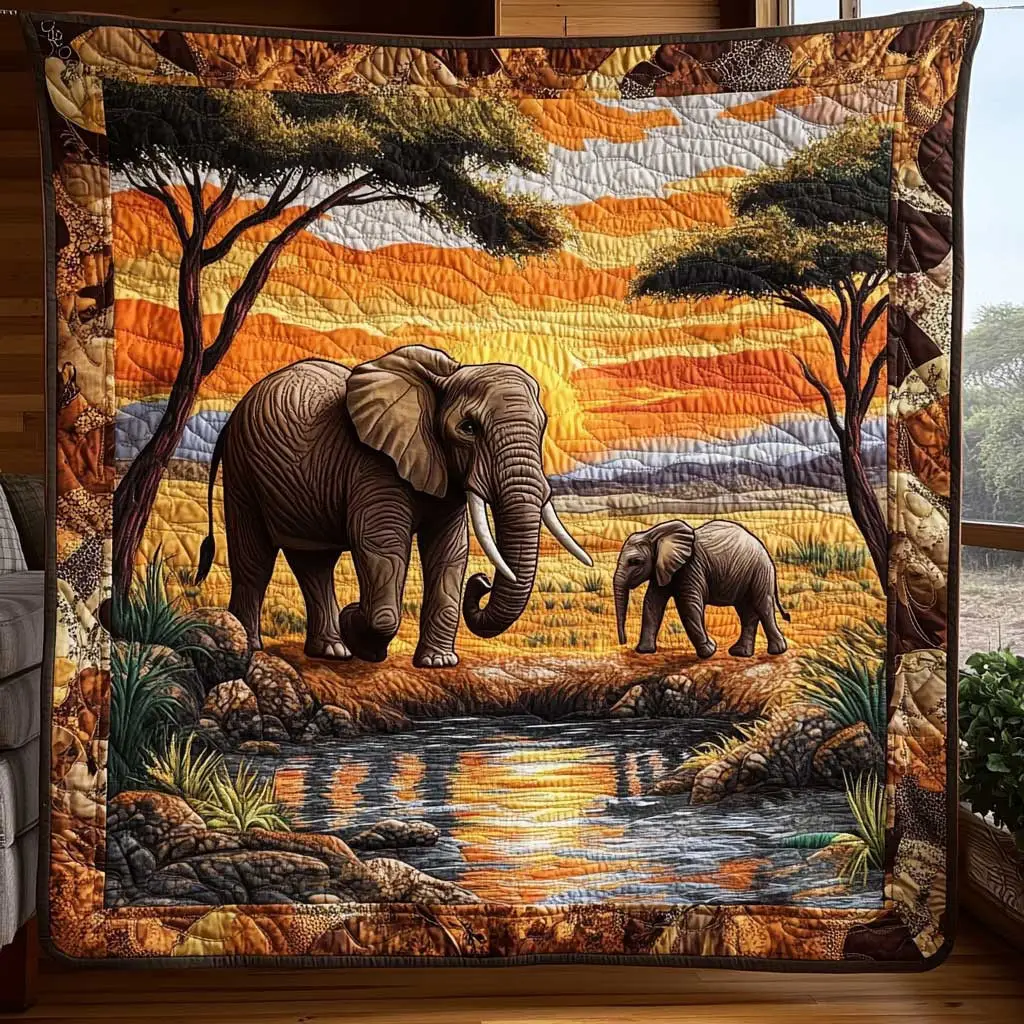 Elephants Peacetime Quilt Blanket African Art Throw Blanket Gifts For Elephant Lovers Elephants Peacetime Quilt Blanket African Art Throw Blanket Gifts For Elephant Lovers - Image 1