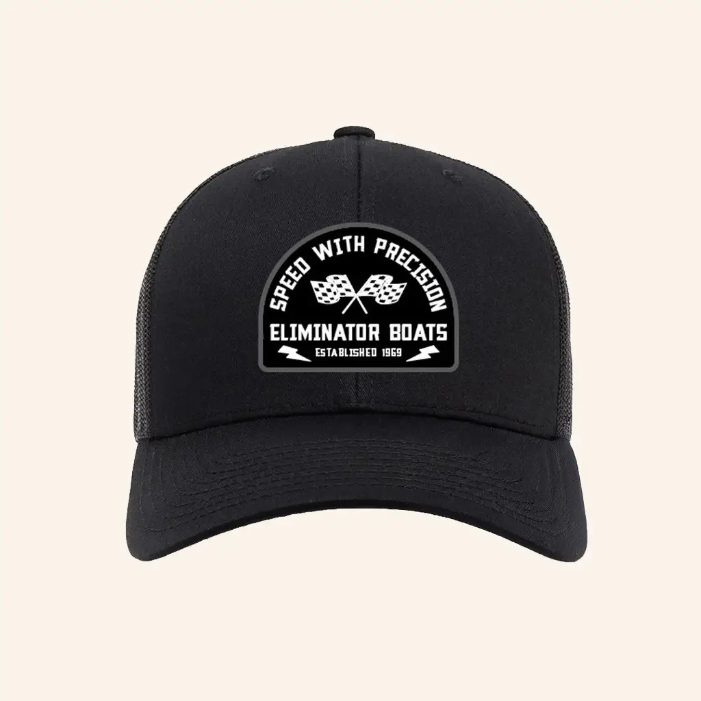 Eliminator Boats Merch Eliminator Boats Speed And Precision Curved Bill Black Hat Dad Gifts - Wear&Decor