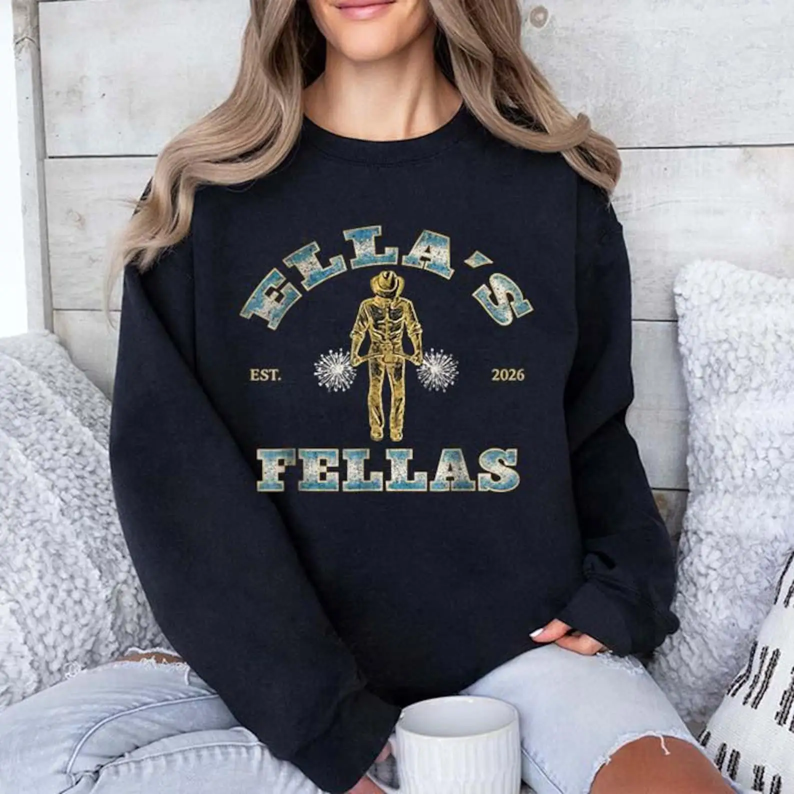 Ella's Fellas Est 2026 Sweatshirt Retro Western Sweatshirt Gifts Ideas For Besties