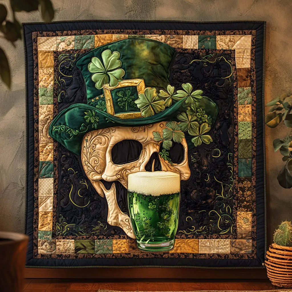 Emerald Ale Skull Quilted Blanket Modern Home Decor St Pats Gifts For Friends