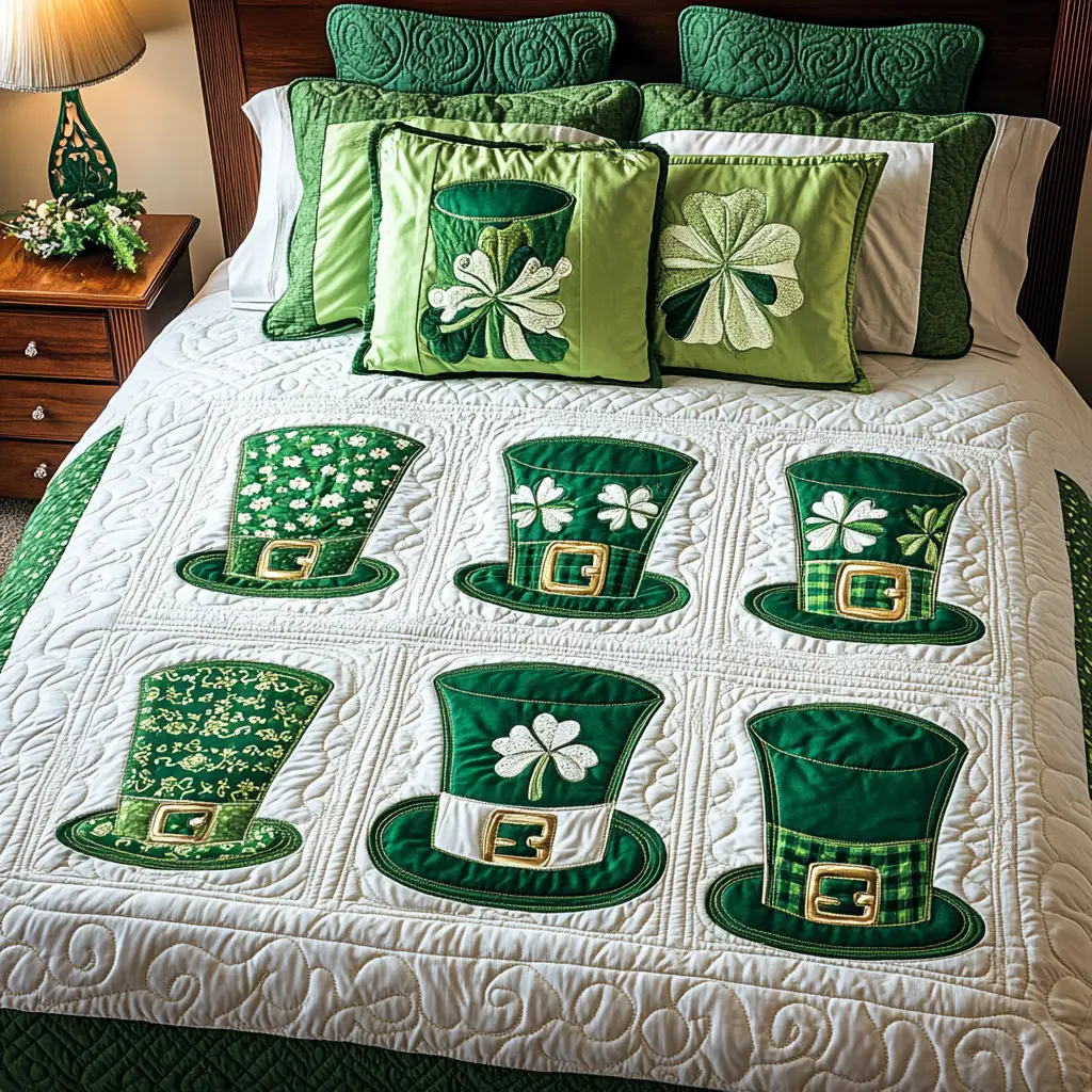 Emerald Bliss Quilted Bedding Set Cozy House Decor Idea St Patrick's Day Gift For Lovers