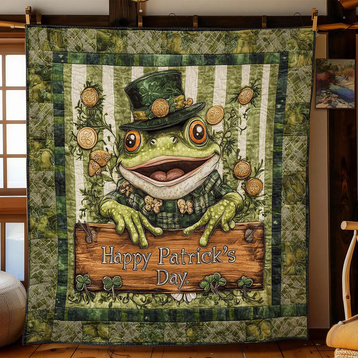 Emerald Frog Quilted Blanket Holiday Home Decor Happy Trick's Day Gift Ideas