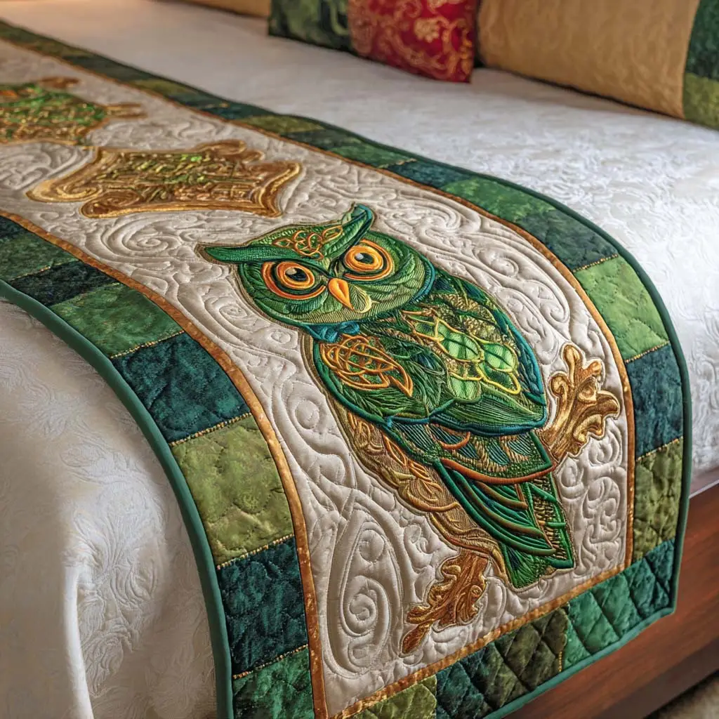 Emerald Gaze Quilted Bed Runner Emerald Gaze Floral Design Spring Gift