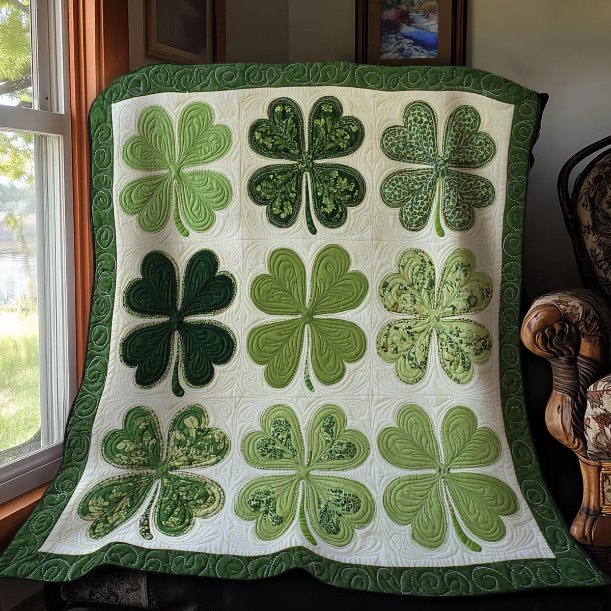 Emerald Luck Quilted Blanket Shamrock Cozy Home Decor Gift For St Patrick Day