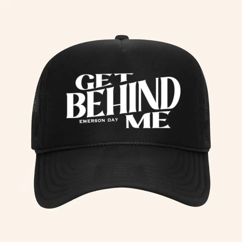 Emerson Day Music Merch Get Behind Me Black Trucker Hat Cool Gifts For Music Lovers -WearandDecor Emerson Day Music Merch Get Behind Me Black Trucker Hat Cool Gifts For Music Lovers -WearandDecor - Image 1