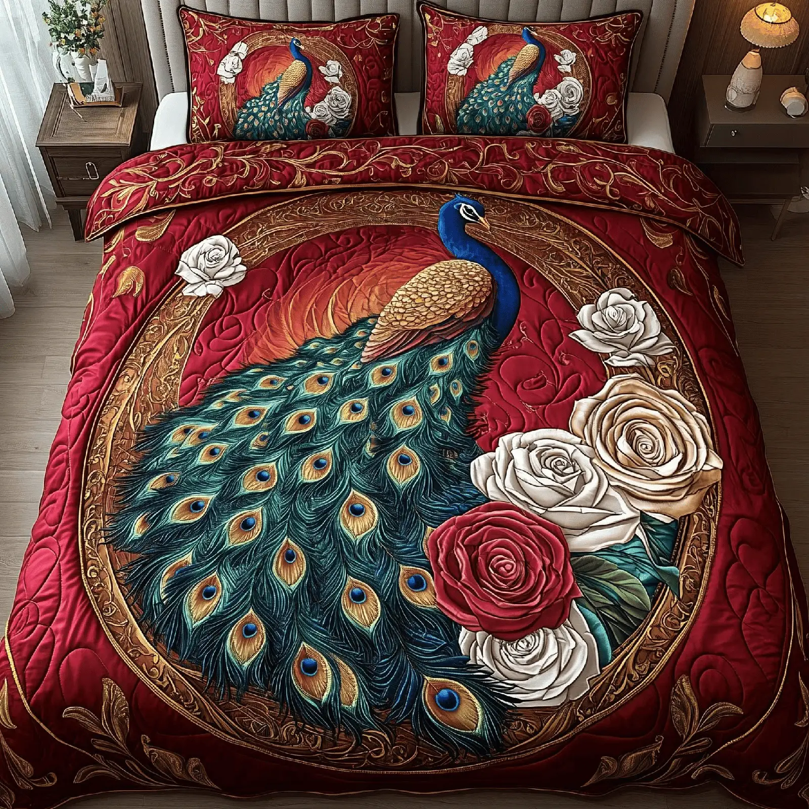 Emperial Peacock Bedding Set Quilt Elegant Duvet Covers For Peacock Lovers