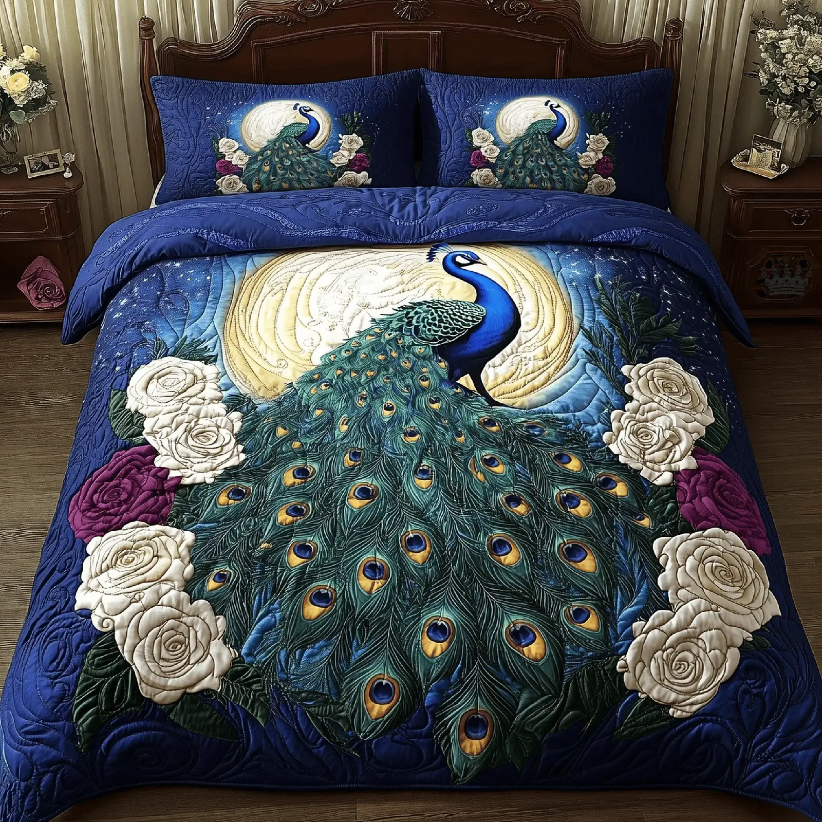 Emperial Peacock Bedding Set Quilt Royal Blue Duvet Covers For Peacock Lovers Emperial Peacock Bedding Set Quilt Royal Blue Duvet Covers For Peacock Lovers - Image 1