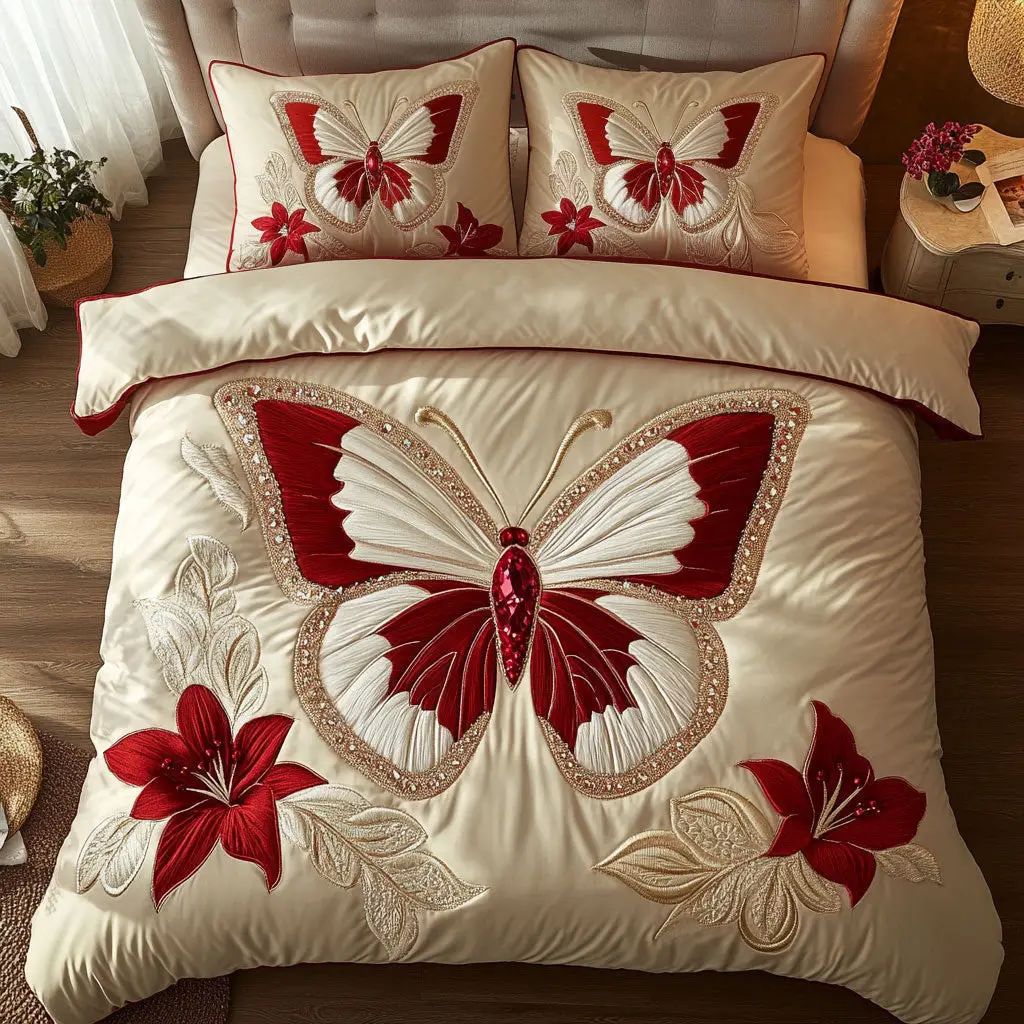 Enchanted Butterfly Quilted Bedding Set Duvet Cover Bedspread Gifts Bedroom Decorative Enchanted Butterfly Quilted Bedding Set Duvet Cover Bedspread Gifts Bedroom Decorative - Image 1