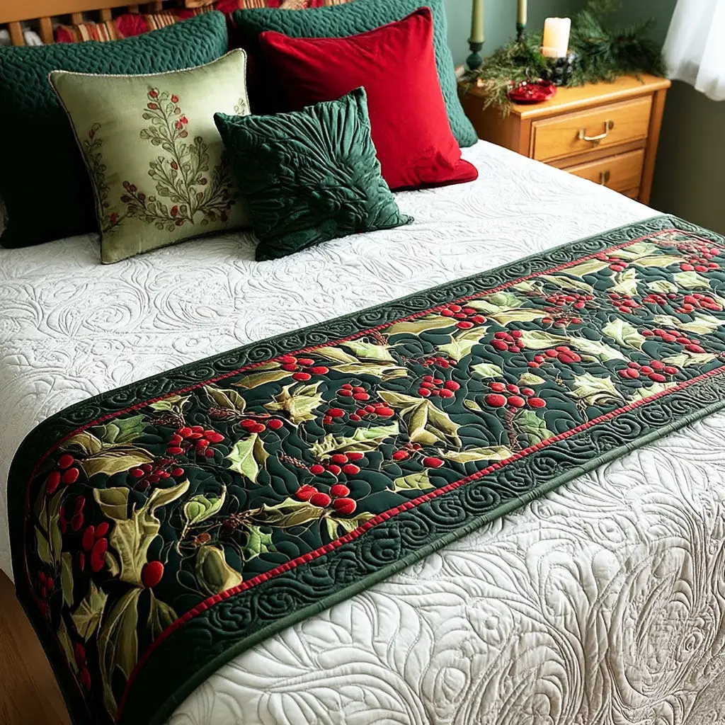 Enchanted Evergreens Quilted Bed Runner Evergreen Magic A Lovely Winter Gift