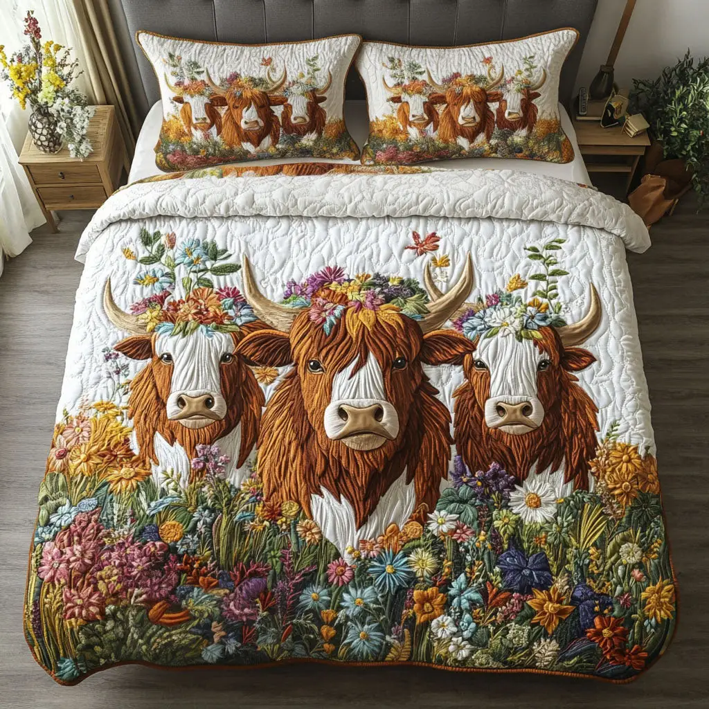 Enchanted Farm Quilted Bedding Set Cute Room Decor Cow Novelty Gifts Enchanted Farm Quilted Bedding Set Cute Room Decor Cow Novelty Gifts - Image 1