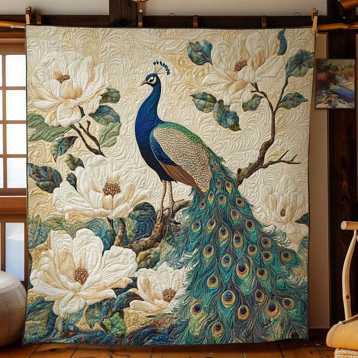 Enchanted Peacock Quilt Elegant Quilt Blanket Gift for Housewarming