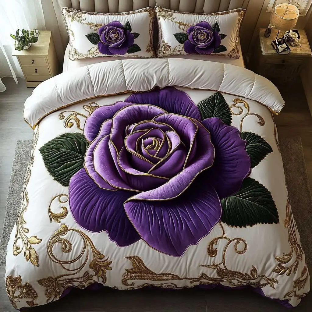 Enchanted Rose Quilted Bedding Set Duvet Cover Bedspread Gifts For Sister