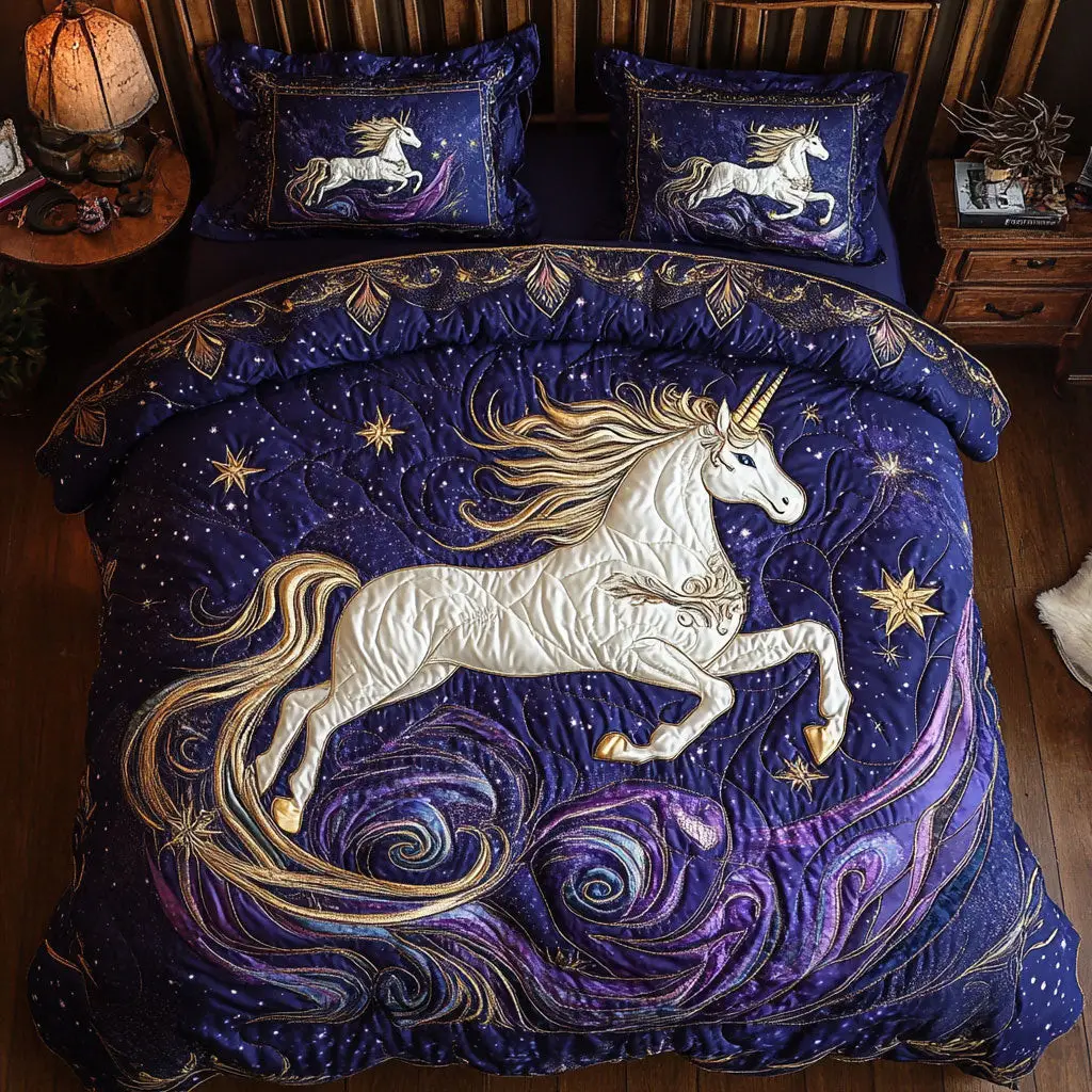 Enchanted Unicorn Quilted Bedding Set Duvet Cover Bedspread  Bedroom Decor For Couples