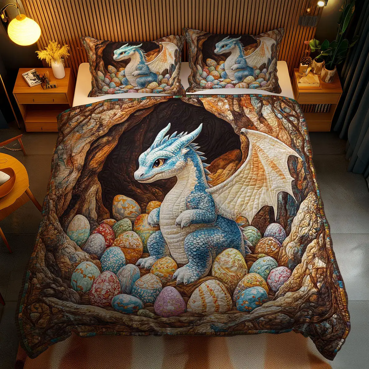 Enchanting Dragon Eggs Quilted Bedding Set Holiday Bedroom Decor Dragon Gifts For Her