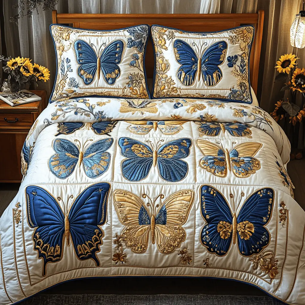 Enchanting Garden Quilted Bedding Set Holiday Duvet Covers Gifts With Butterfly Theme