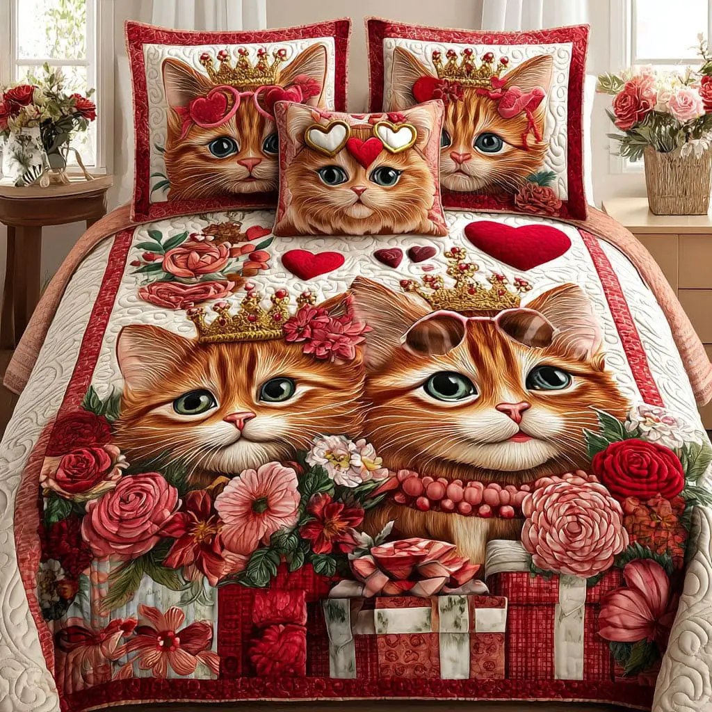 Endless Love Quilted Bedding Set Cat Cute Aesthetic Valentines Bedroom Ideas Gift For Wife Endless Love Quilted Bedding Set Cat Cute Aesthetic Valentines Bedroom Ideas Gift For Wife - Image 1