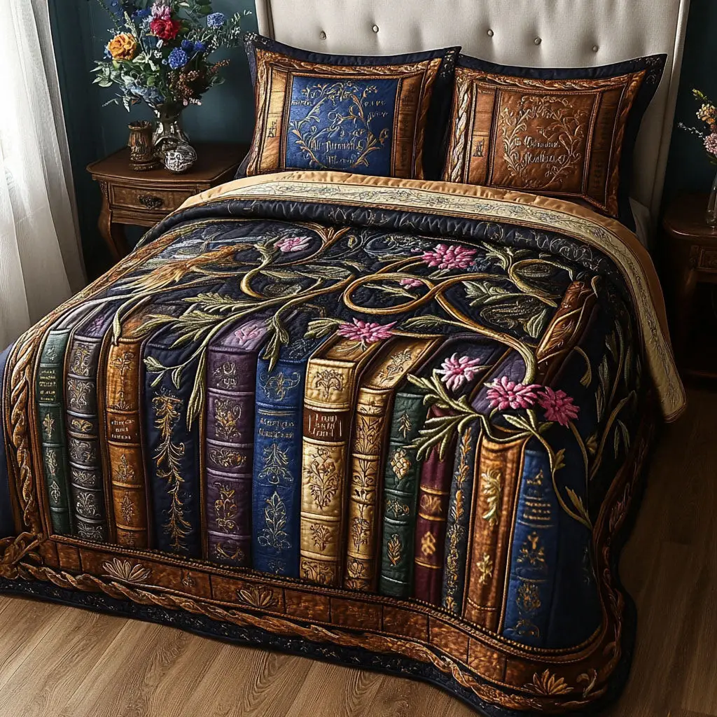 Endless Stories Quilted Bedding Set Unique Bed Sheet Set Book Gifts For Father's Day