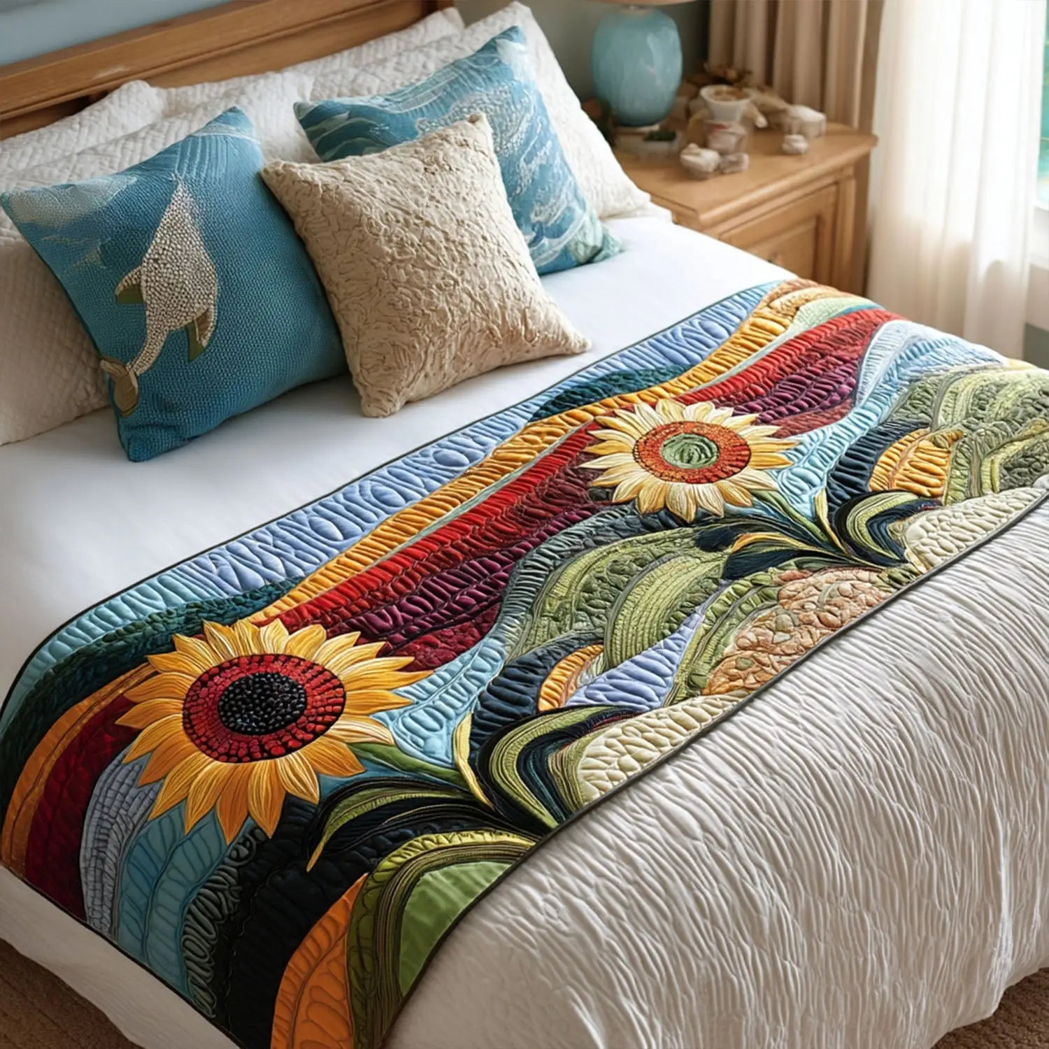 Endless Suower Vista Quilted Bed Runner Endless Suower Vista Floral Gift