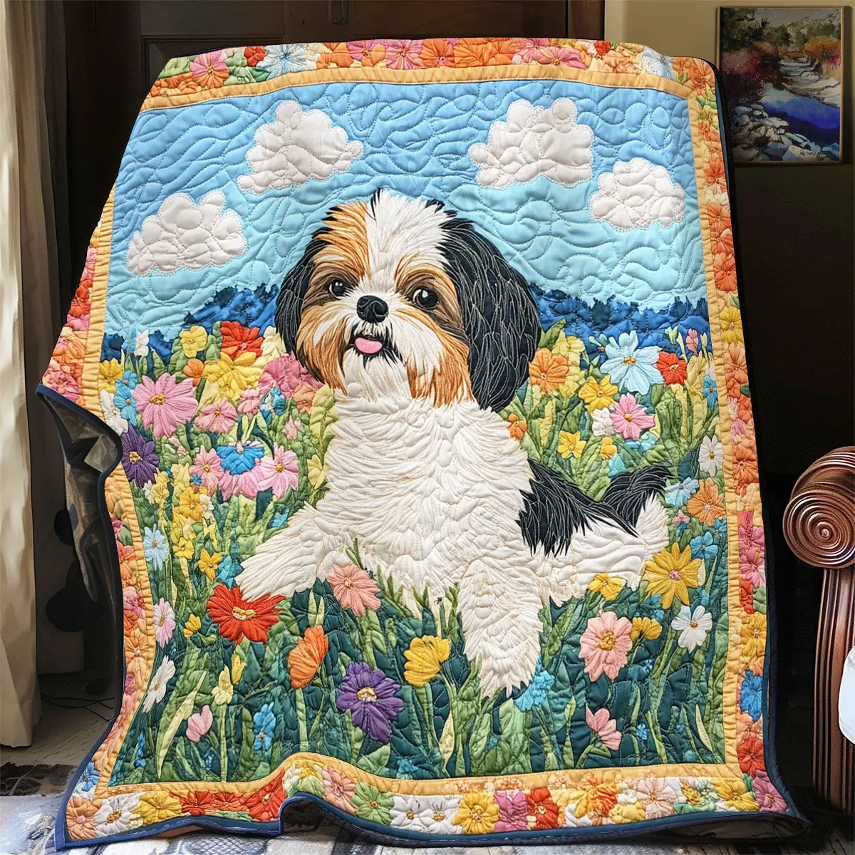 Energy Shih Tzu Quilted Throw Blankets 50Th Birthday Gifts For Men