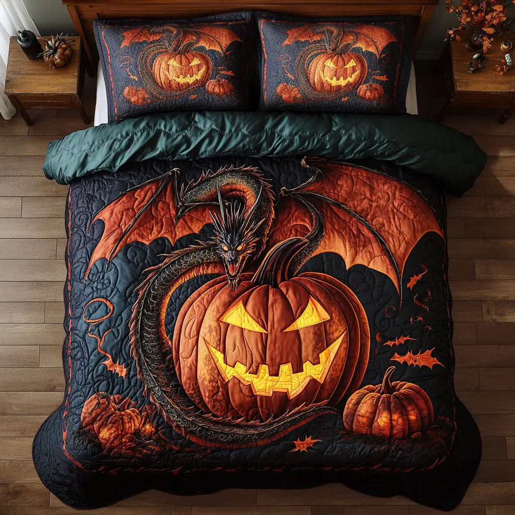 Eternal Dragon Pumpkin Quilted Bedding Set Duvet Cover Bedspread Gifts For Girlfriend