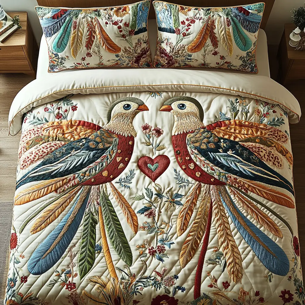 Eternal Love Quilted Bedding Set Unique Bed Sheet Set Gift Ideas For Bird Lovers