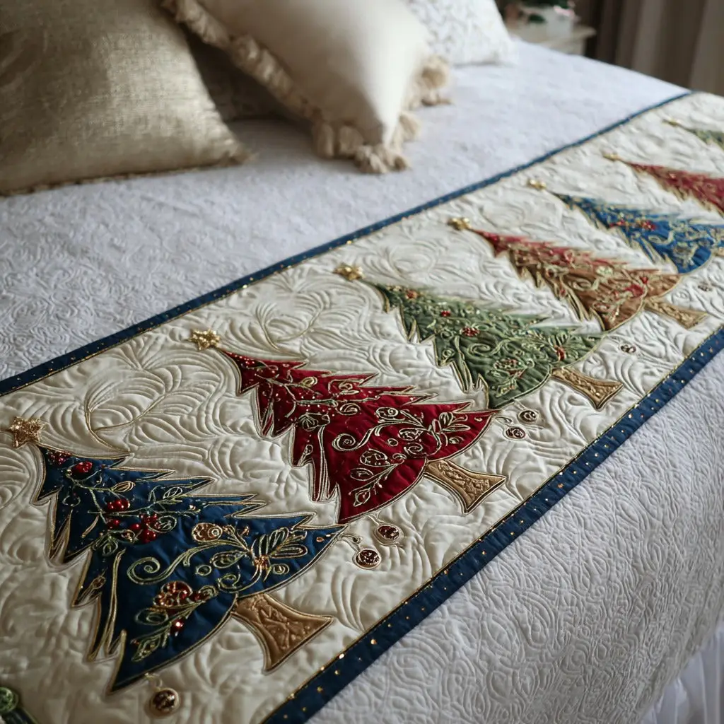 Ever Joy Quilted Bed Runner Evergreen Joy Theme Christmas Gift for Grandma