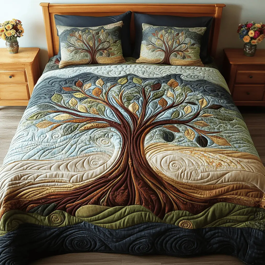 Evergreen Beauty Quilted Bedding Set Luxury Bedding Set with Pillow Covers Included