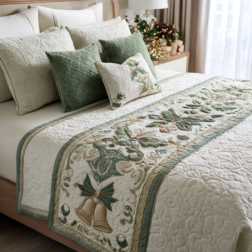 Evergreen Bells Quilted Bed Runner Evergreen Bells Mix Holiday Gift for Aunt