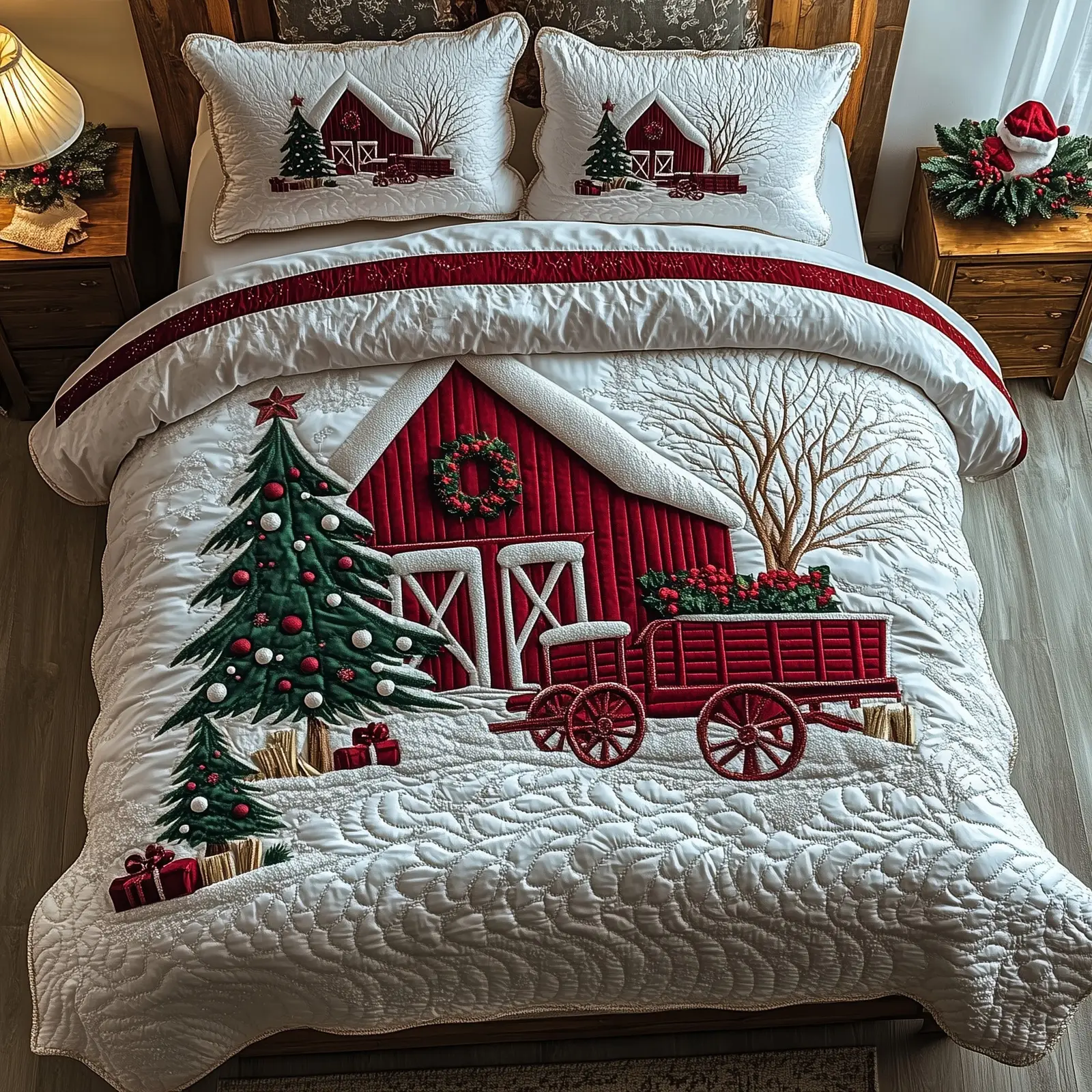 Evergreen Charm Christmas Quilted Bedding Set Duvet Cover Bedspread Cute Christmas Theme Gifts For Kids