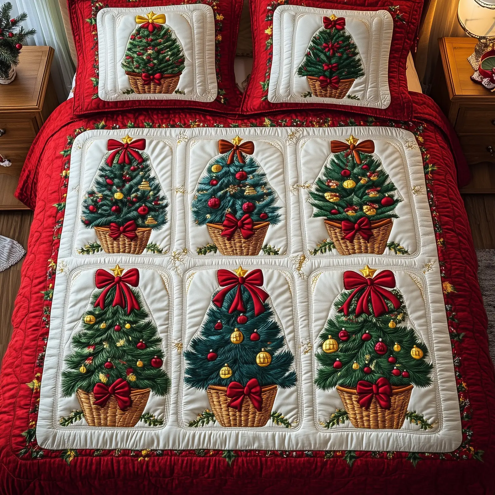 Evergreen Charm Christmas Quilted Bedding Set Duvet Cover Bedspread Cute Xmas Gifts For Her