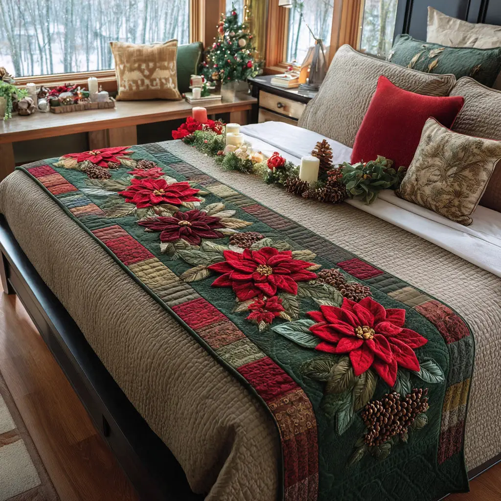 Evergreen Charm Quilted Bed Runner Evergreen Charm Christmas Home Gift
