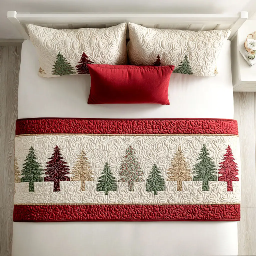 Evergreen Charm Quilted Bed Runner Evergreen Christmas Touch Gift for Wife