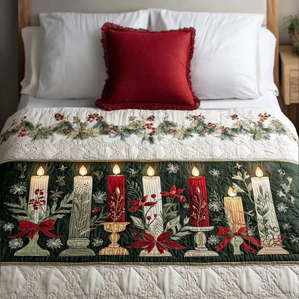 Evergreen Flame Quilted Bed Runner Evergreen Flame Glow Christmas Gift