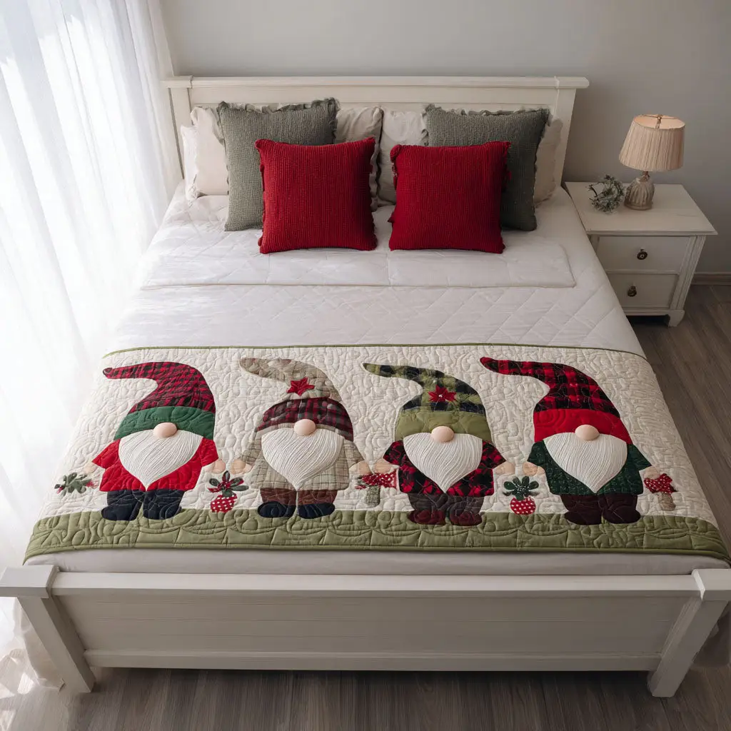 Evergreen Glow Quilted Bed Runner Christmas Evergreen Look Gift for Dad