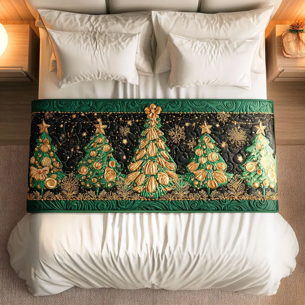 Evergreen Glow Quilted Bed Runner Evergreen Glow Bright Christmas Gift