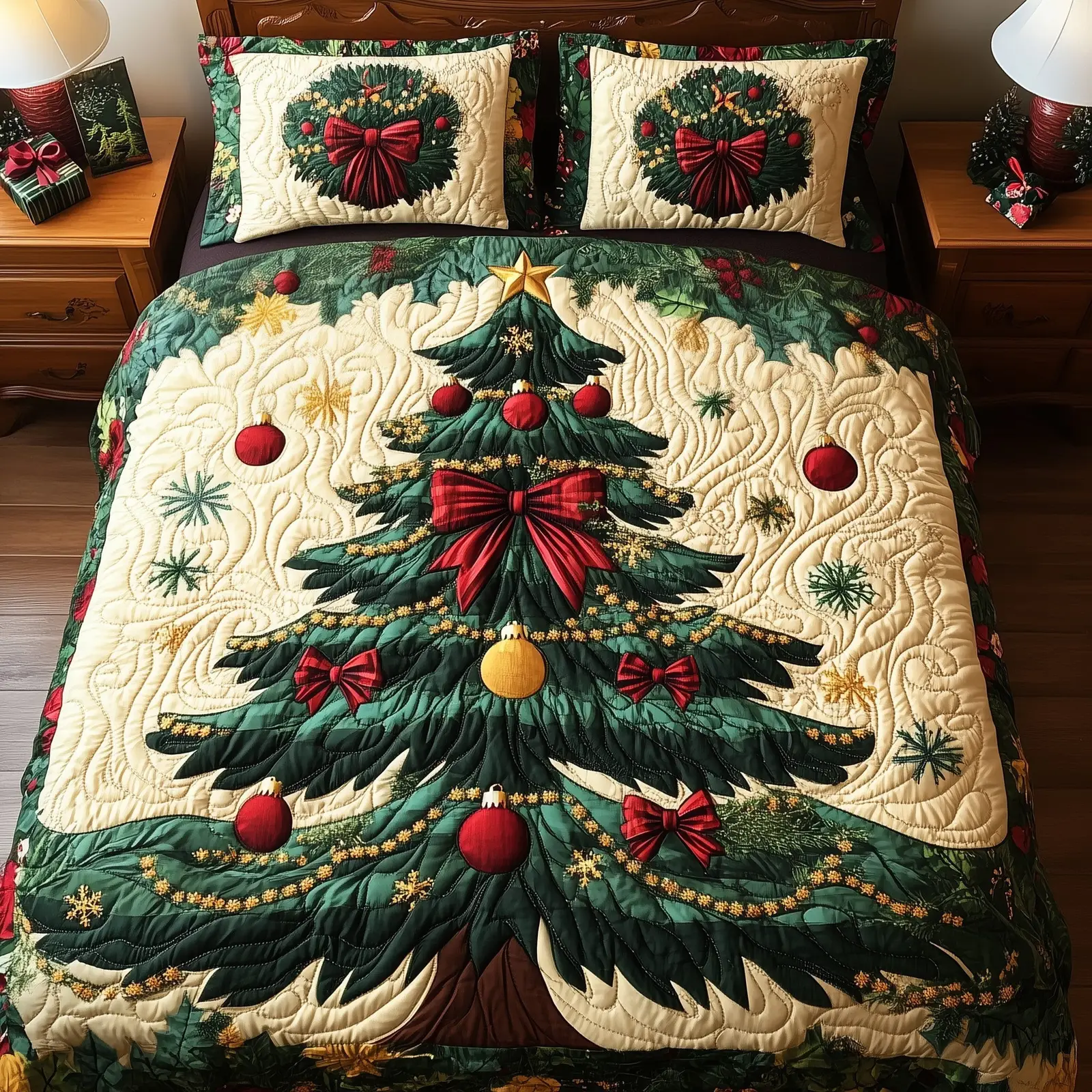 Evergreen Spirit Christmas Quilted Bedding Set Duvet Cover Bedspread Cute Christmas Gifts For Animal Lovers